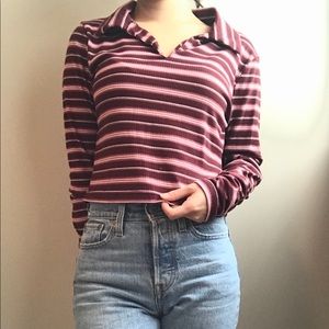 Striped long sleeve crop top